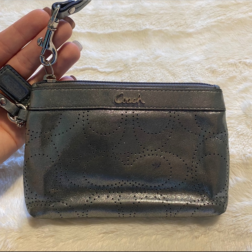 COACH Metallic Silver Wristlet